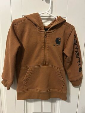 Carhartt Kids' Chest Logo Hooded Half-Zip Sweatshirt in Brown